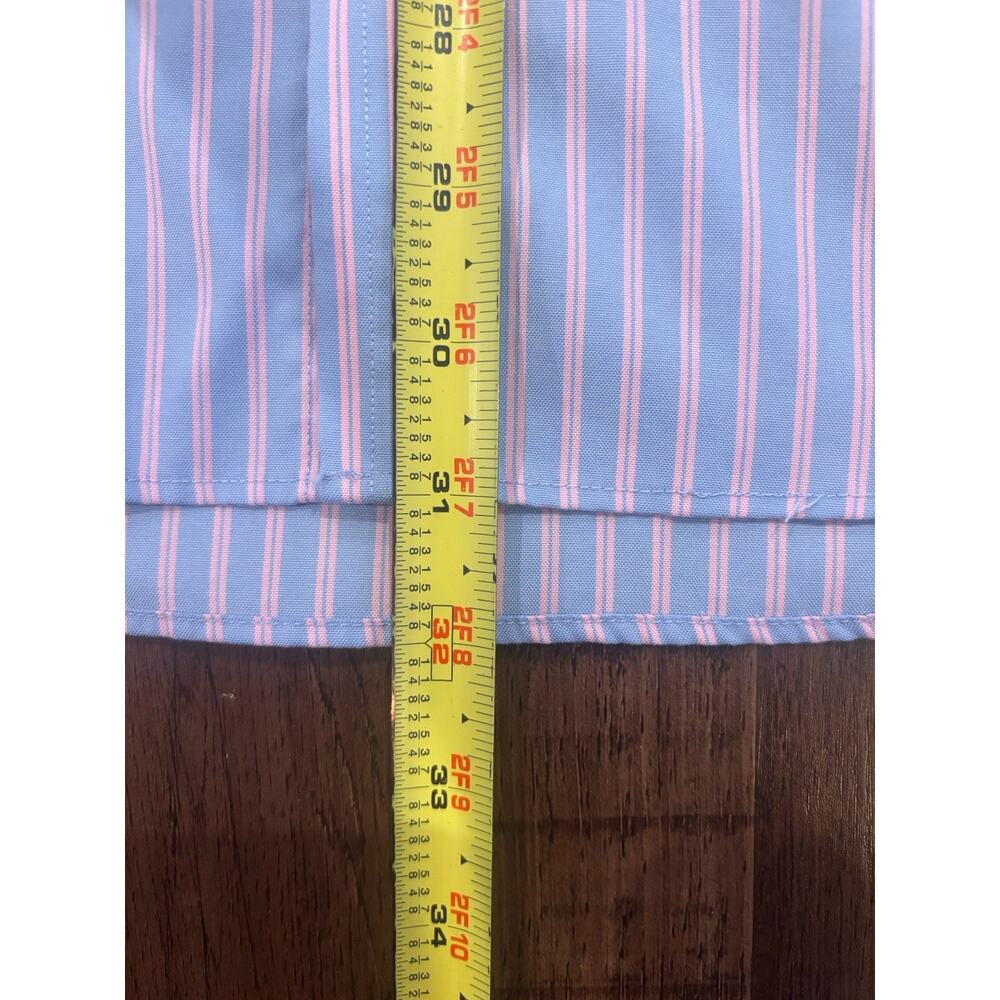 Thomas Pink Dress Shirt Mens 15 - 33.5 Blue Striped Slim Fit Traveller Button Up - Picture 3 of 4